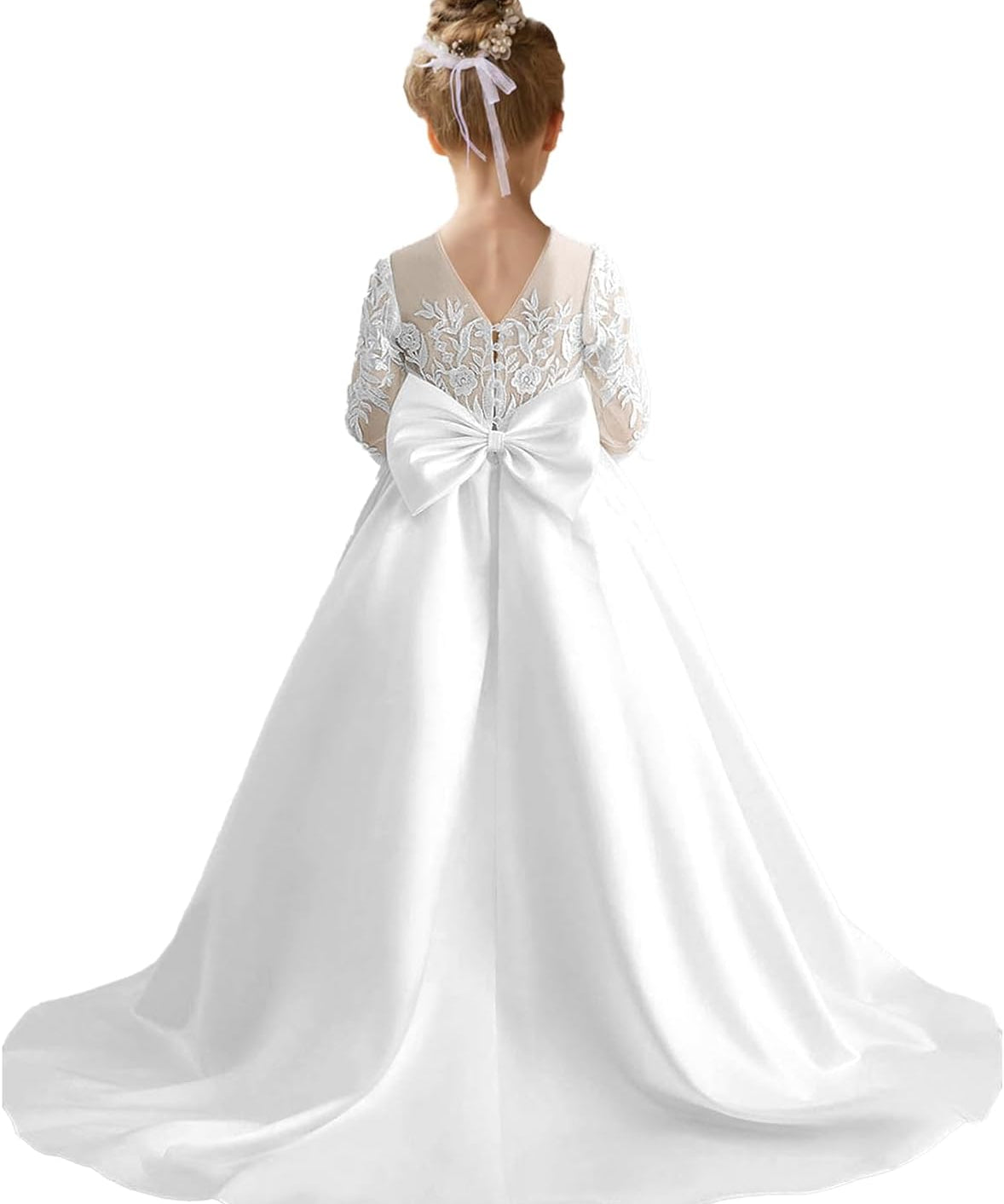 Augday Satin Flower Girl Dresses for Wedding Girls Princess Pageant First Communion Formal Dress UJR146