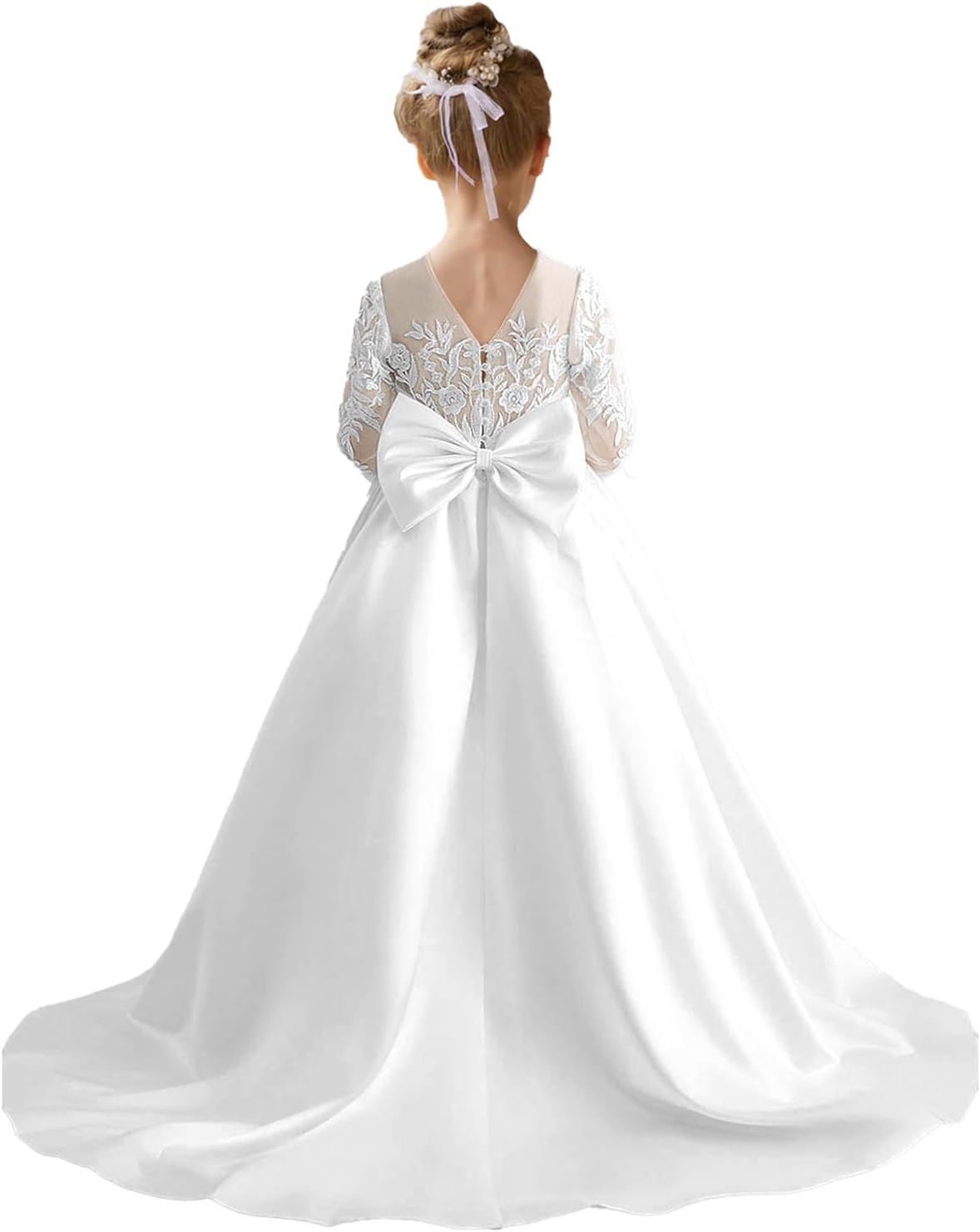 Augday Satin Flower Girl Dresses for Wedding Girls Princess Pageant First Communion Formal Dress UJR146