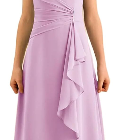 Augday Spaghetti Straps Chiffon Junior Bridesmaid Dress Ruffles A-Line Flower Girl Formal Gown UJR152
