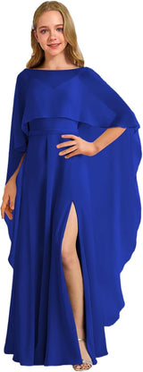 Augday Chiffon Junior Bridesmaid Dress with Cape V-Neck Chiffon A-Line Flower Girl Formal Gown