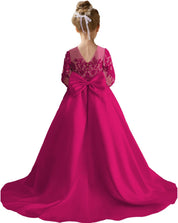 Augday Satin Flower Girl Dresses for Wedding Girls Princess Pageant First Communion Formal Dress UJR146