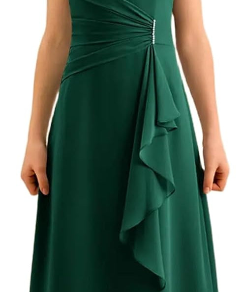 Augday Spaghetti Straps Chiffon Junior Bridesmaid Dress Ruffles A-Line Flower Girl Formal Gown UJR152