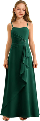Augday Spaghetti Straps Chiffon Junior Bridesmaid Dress Ruffles A-Line Flower Girl Formal Gown