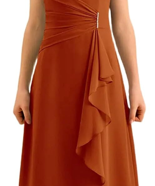 Augday Spaghetti Straps Chiffon Junior Bridesmaid Dress Ruffles A-Line Flower Girl Formal Gown UJR152