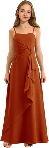 Augday Spaghetti Straps Chiffon Junior Bridesmaid Dress Ruffles A-Line Flower Girl Formal Gown