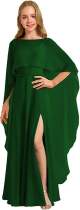 Augday Chiffon Junior Bridesmaid Dress with Cape V-Neck Chiffon A-Line Flower Girl Formal Gown