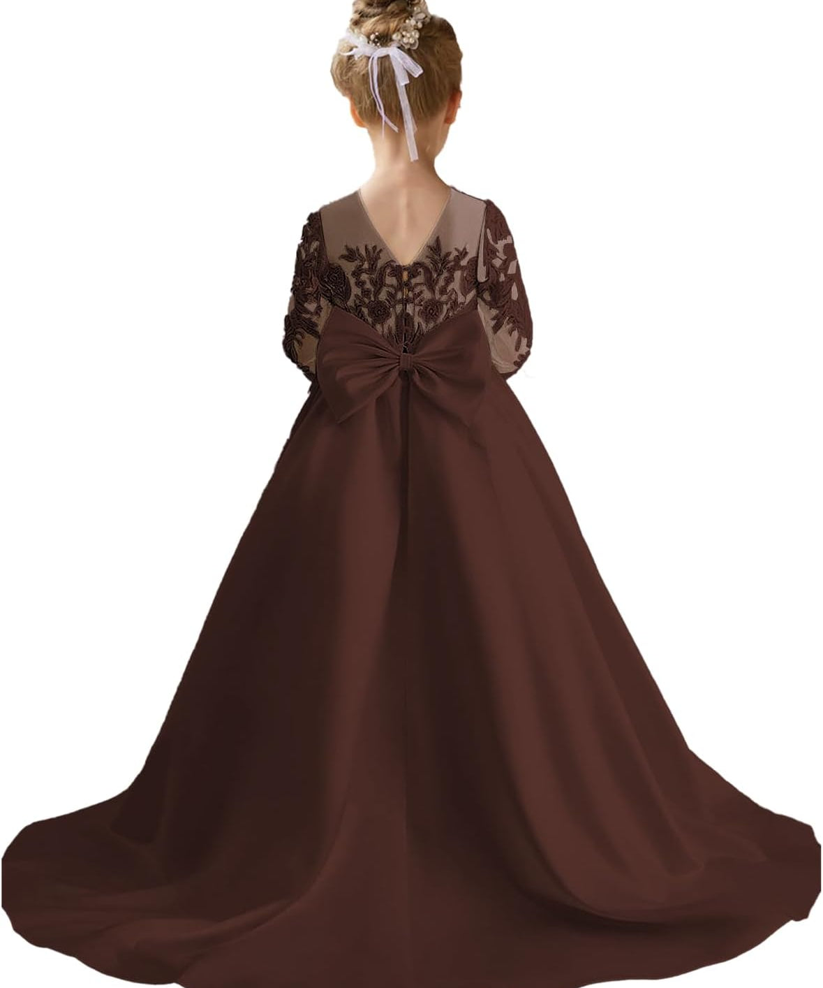 Augday Satin Flower Girl Dresses for Wedding Girls Princess Pageant First Communion Formal Dress UJR146