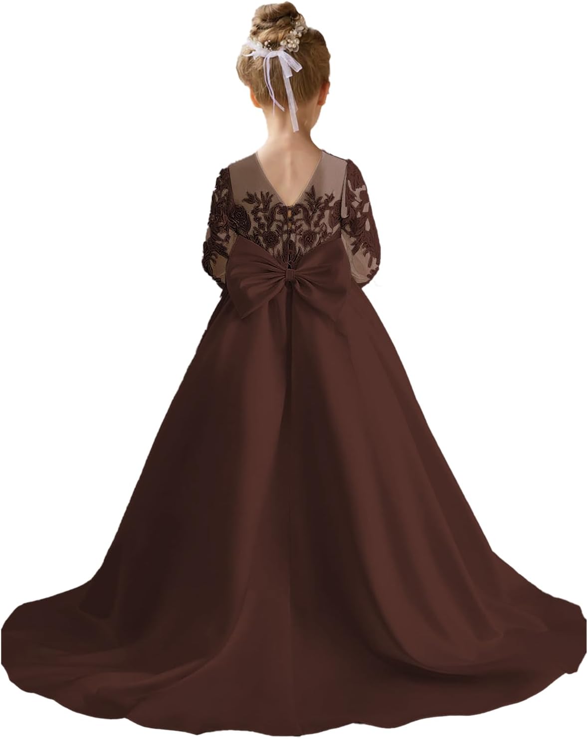 Augday Satin Flower Girl Dresses for Wedding Girls Princess Pageant First Communion Formal Dress UJR146