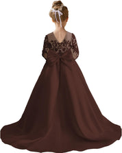 Augday Satin Flower Girl Dresses for Wedding Girls Princess Pageant First Communion Formal Dress UJR146