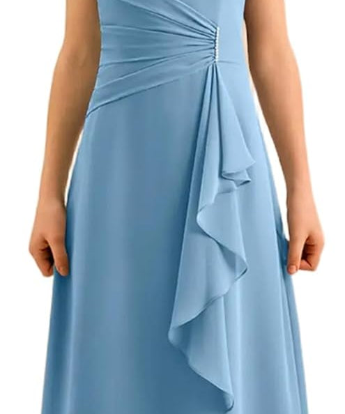 Augday Spaghetti Straps Chiffon Junior Bridesmaid Dress Ruffles A-Line Flower Girl Formal Gown UJR152
