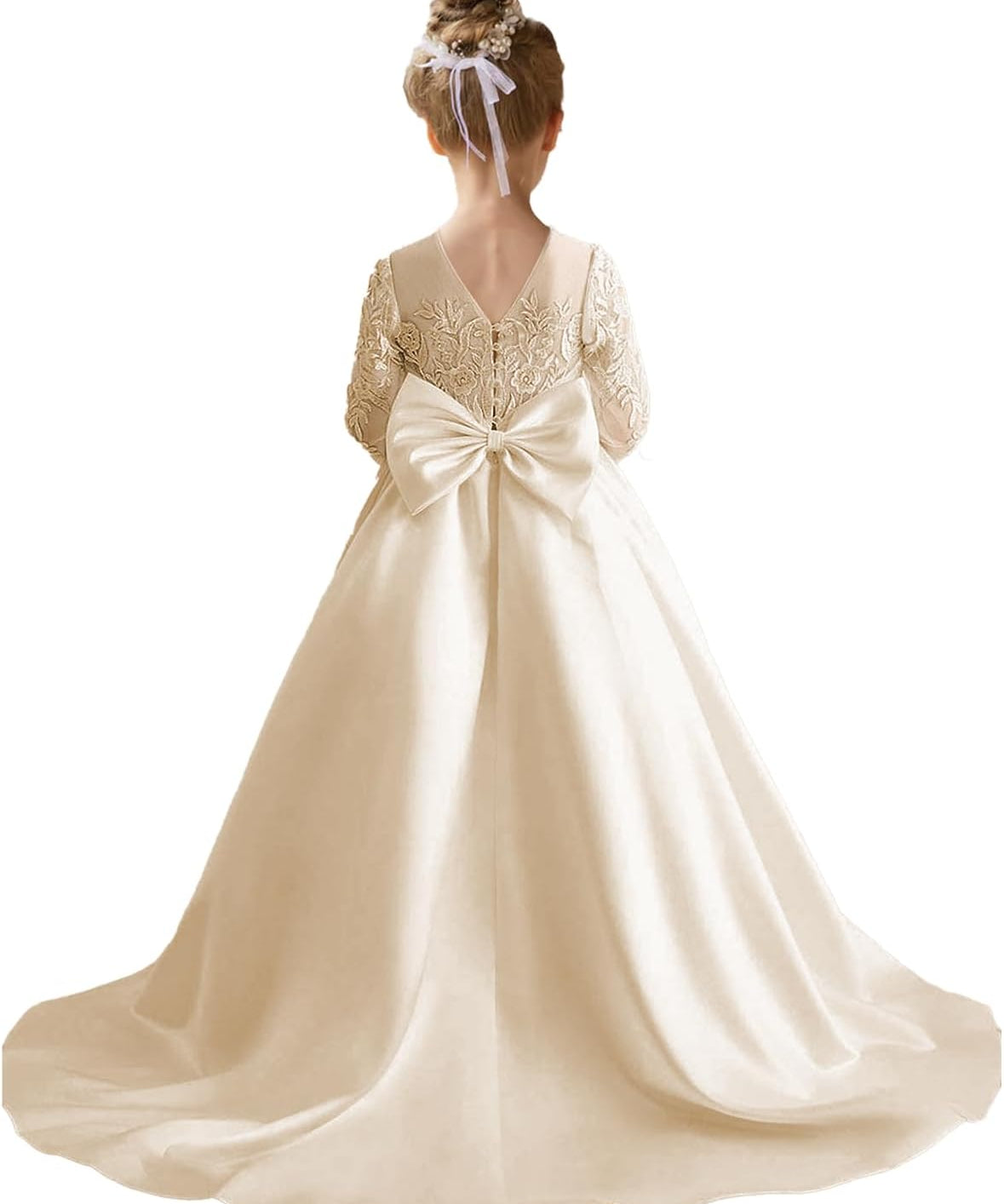 Augday Satin Flower Girl Dresses for Wedding Girls Princess Pageant First Communion Formal Dress UJR146