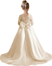 Augday Satin Flower Girl Dresses for Wedding Girls Princess Pageant First Communion Formal Dress UJR146