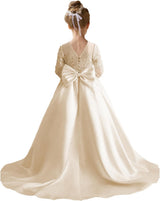 Augday Satin Flower Girl Dresses for Wedding Girls Princess Pageant First Communion Formal Dress