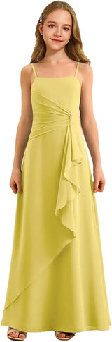 Augday Spaghetti Straps Chiffon Junior Bridesmaid Dress Ruffles A-Line Flower Girl Formal Gown