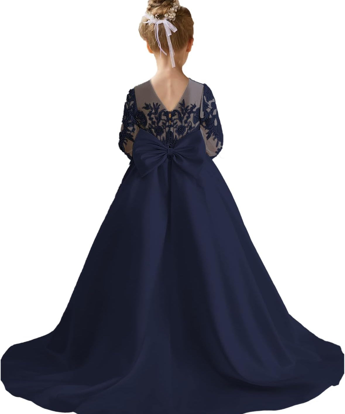 Augday Satin Flower Girl Dresses for Wedding Girls Princess Pageant First Communion Formal Dress UJR146