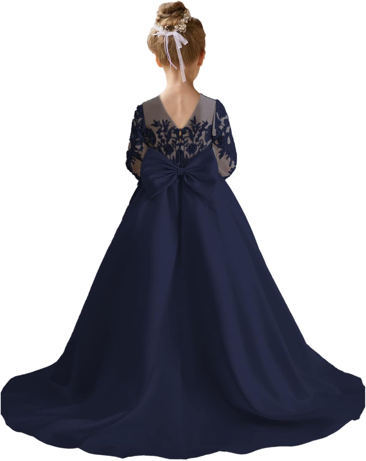 Augday Satin Flower Girl Dresses for Wedding Girls Princess Pageant First Communion Formal Dress UJR146