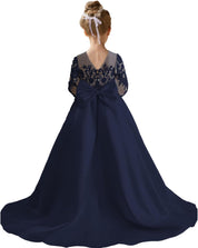 Augday Satin Flower Girl Dresses for Wedding Girls Princess Pageant First Communion Formal Dress UJR146