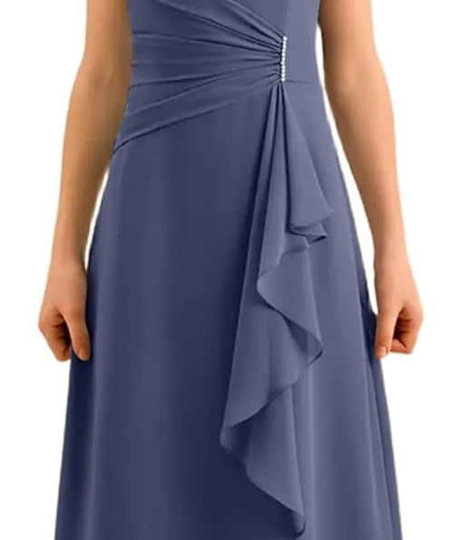 Augday Spaghetti Straps Chiffon Junior Bridesmaid Dress Ruffles A-Line Flower Girl Formal Gown UJR152