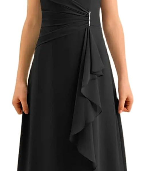 Augday Spaghetti Straps Chiffon Junior Bridesmaid Dress Ruffles A-Line Flower Girl Formal Gown UJR152