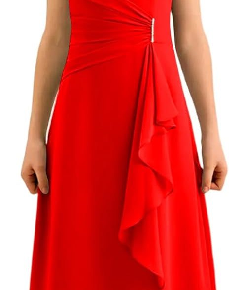 Augday Spaghetti Straps Chiffon Junior Bridesmaid Dress Ruffles A-Line Flower Girl Formal Gown UJR152