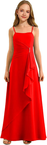 Augday Spaghetti Straps Chiffon Junior Bridesmaid Dress Ruffles A-Line Flower Girl Formal Gown
