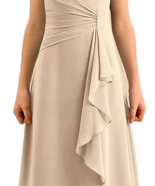 Augday Spaghetti Straps Chiffon Junior Bridesmaid Dress Ruffles A-Line Flower Girl Formal Gown UJR152