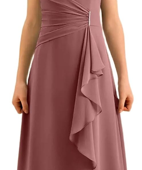 Augday Spaghetti Straps Chiffon Junior Bridesmaid Dress Ruffles A-Line Flower Girl Formal Gown UJR152