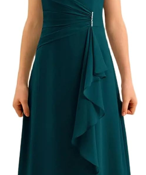 Augday Spaghetti Straps Chiffon Junior Bridesmaid Dress Ruffles A-Line Flower Girl Formal Gown UJR152