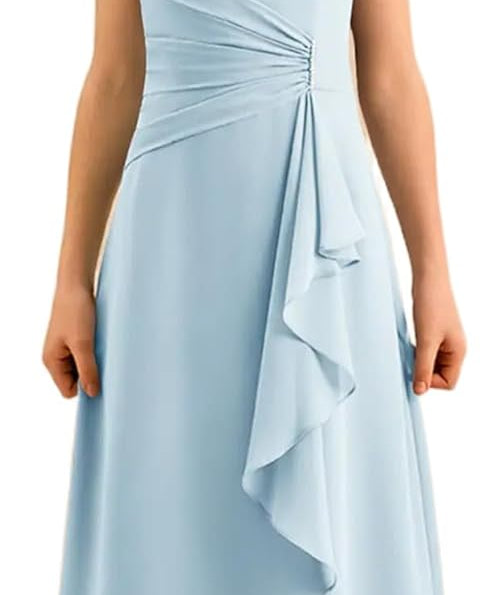 Augday Spaghetti Straps Chiffon Junior Bridesmaid Dress Ruffles A-Line Flower Girl Formal Gown UJR152
