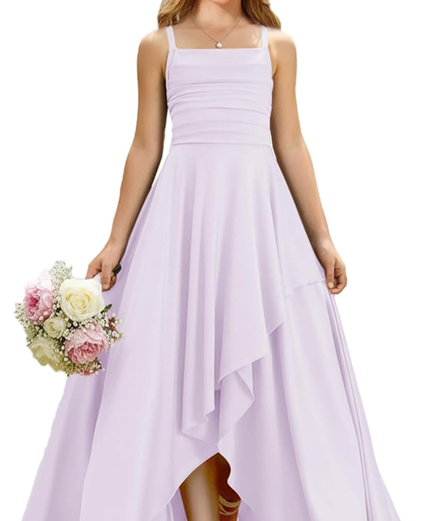 Augday Satin Junior Bridesmaid Dress with Adjustable Straps A-Line Flower Girl Formal Gown UJR150