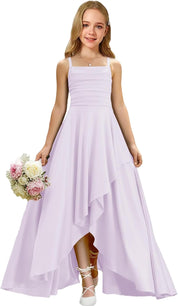 Augday Satin Junior Bridesmaid Dress with Adjustable Straps A-Line Flower Girl Formal Gown UJR150