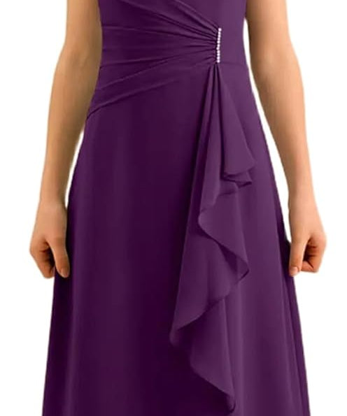 Augday Spaghetti Straps Chiffon Junior Bridesmaid Dress Ruffles A-Line Flower Girl Formal Gown UJR152