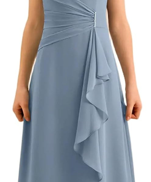 Augday Spaghetti Straps Chiffon Junior Bridesmaid Dress Ruffles A-Line Flower Girl Formal Gown UJR152