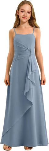 Augday Spaghetti Straps Chiffon Junior Bridesmaid Dress Ruffles A-Line Flower Girl Formal Gown