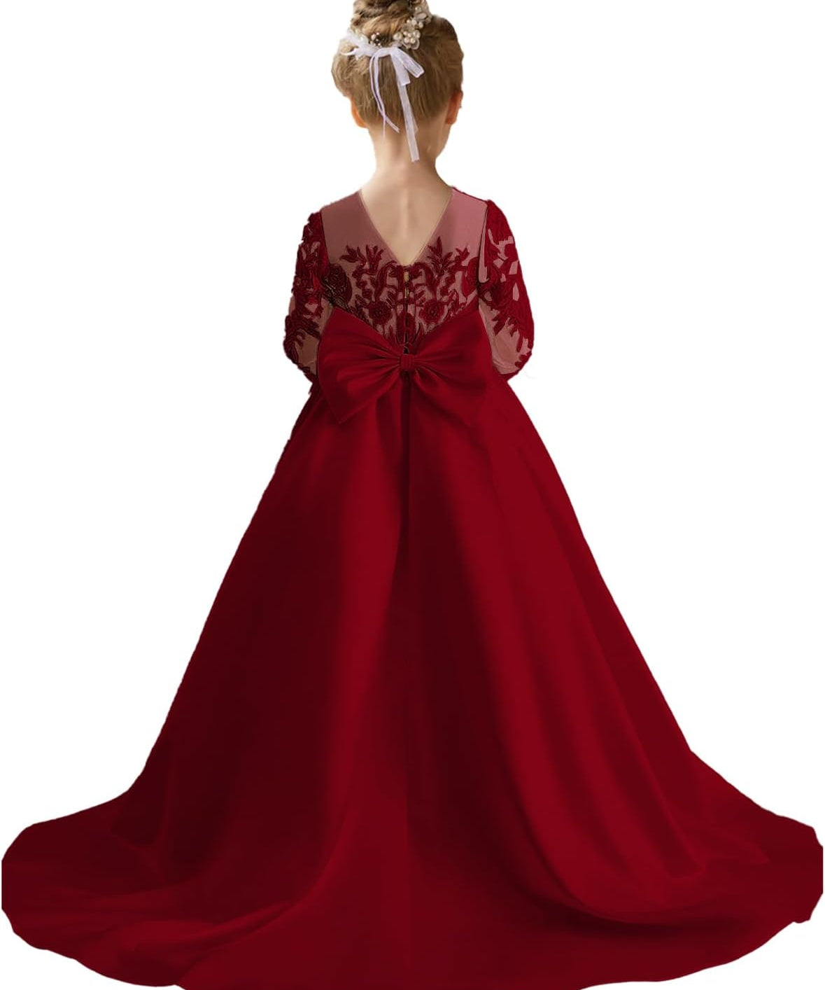 Augday Satin Flower Girl Dresses for Wedding Girls Princess Pageant First Communion Formal Dress UJR146