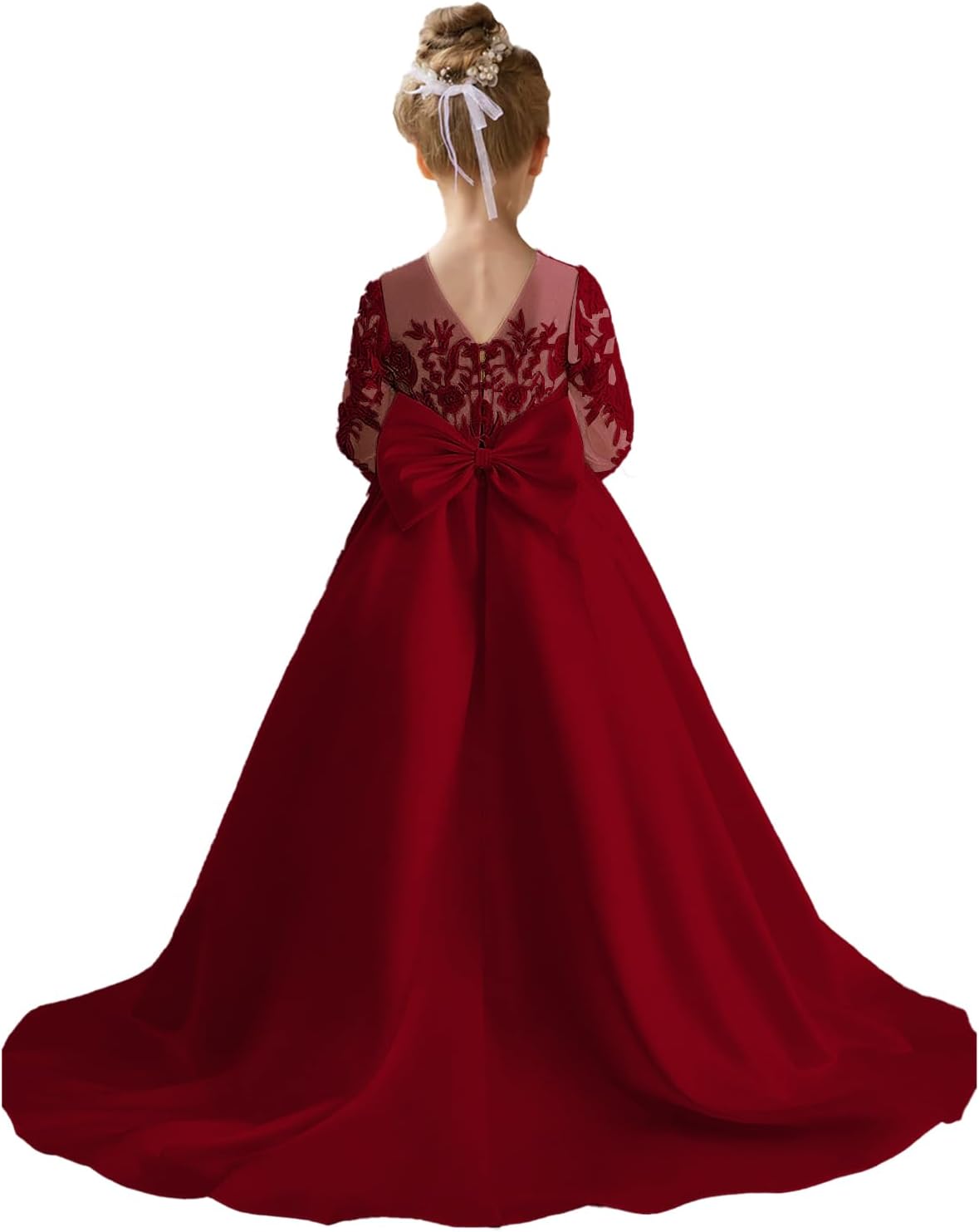 Augday Satin Flower Girl Dresses for Wedding Girls Princess Pageant First Communion Formal Dress UJR146