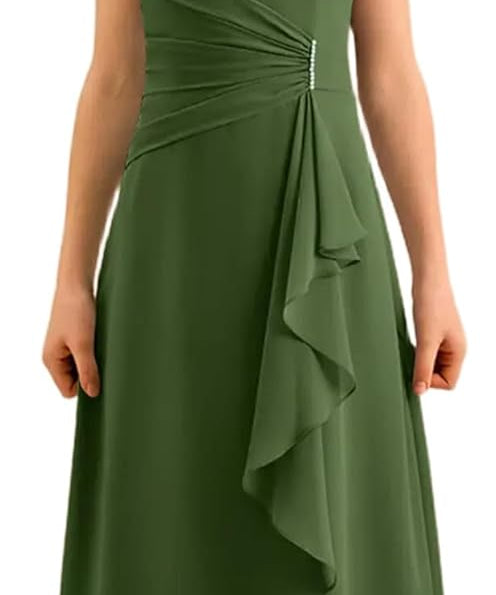 Augday Spaghetti Straps Chiffon Junior Bridesmaid Dress Ruffles A-Line Flower Girl Formal Gown UJR152