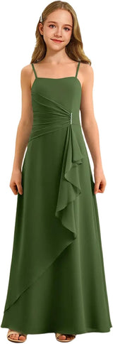 Augday Spaghetti Straps Chiffon Junior Bridesmaid Dress Ruffles A-Line Flower Girl Formal Gown