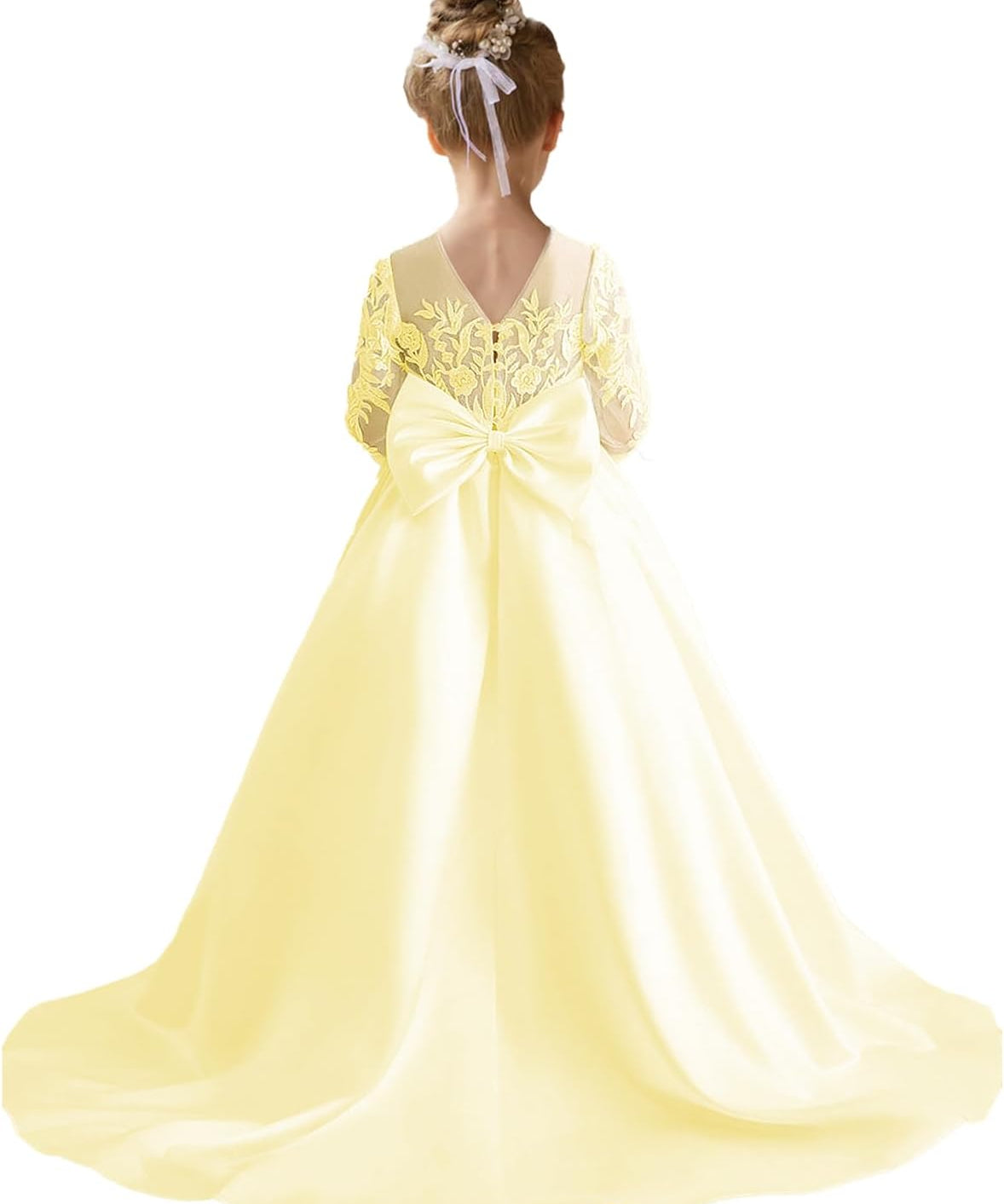 Augday Satin Flower Girl Dresses for Wedding Girls Princess Pageant First Communion Formal Dress UJR146