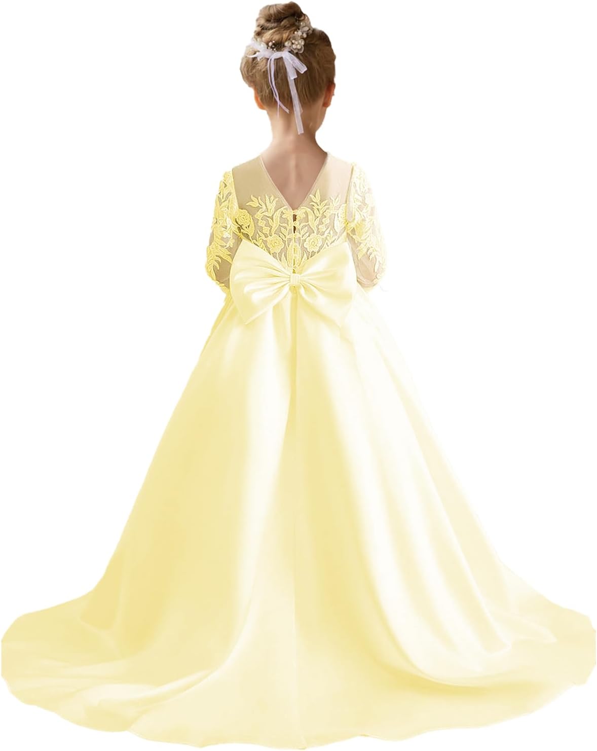 Augday Satin Flower Girl Dresses for Wedding Girls Princess Pageant First Communion Formal Dress UJR146