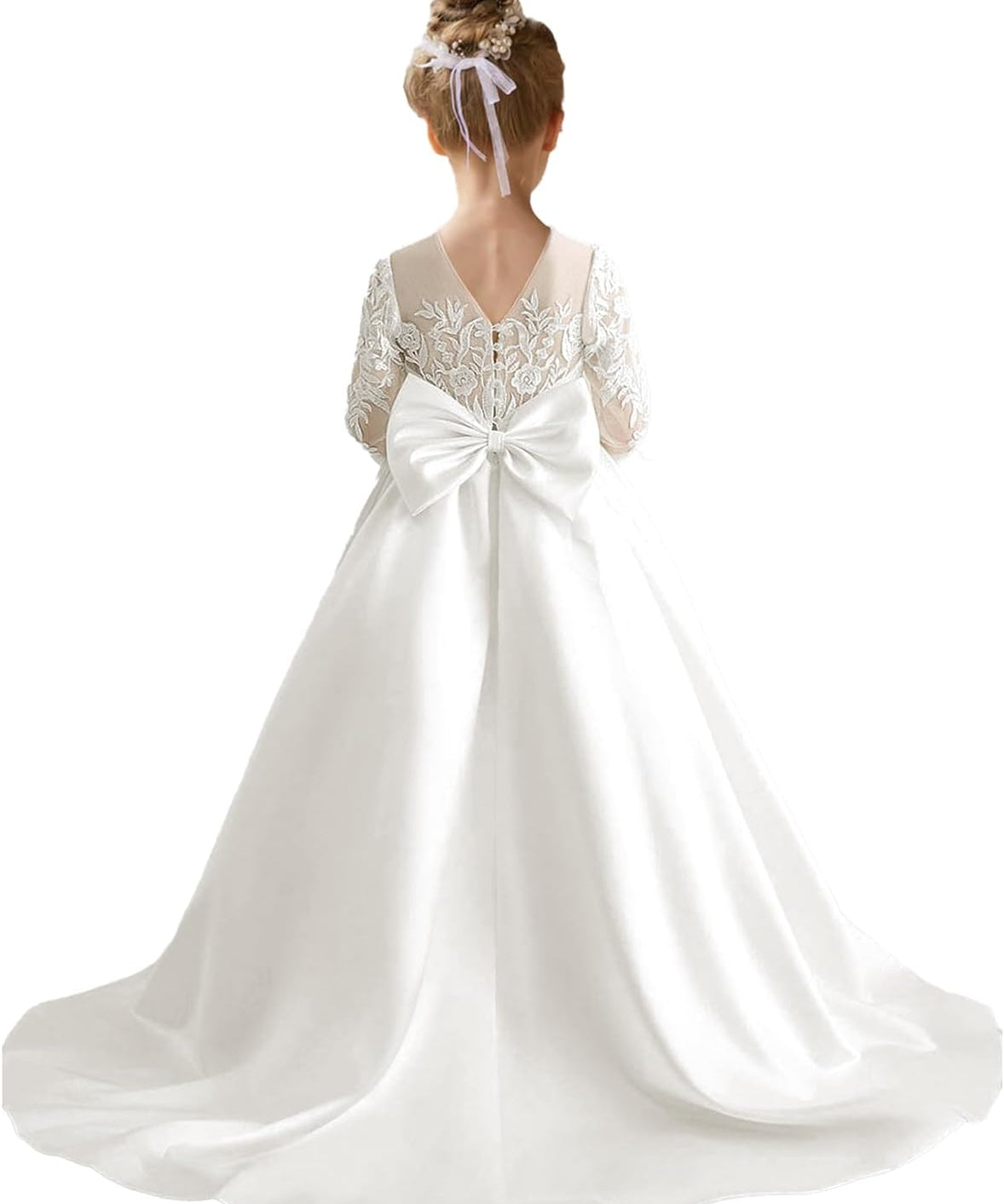 Augday Satin Flower Girl Dresses for Wedding Girls Princess Pageant First Communion Formal Dress UJR146