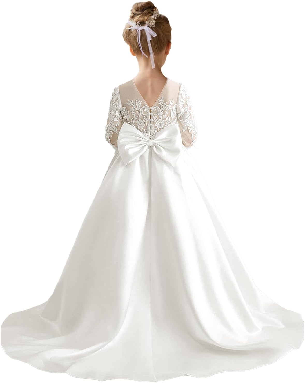 Augday Satin Flower Girl Dresses for Wedding Girls Princess Pageant First Communion Formal Dress UJR146