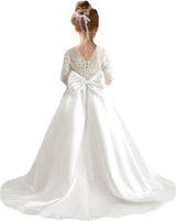 Augday Satin Flower Girl Dresses for Wedding Girls Princess Pageant First Communion Formal Dress