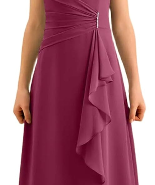 Augday Spaghetti Straps Chiffon Junior Bridesmaid Dress Ruffles A-Line Flower Girl Formal Gown UJR152