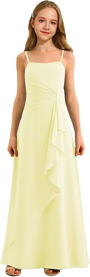 Augday Spaghetti Straps Chiffon Junior Bridesmaid Dress Ruffles A-Line Flower Girl Formal Gown UJR152