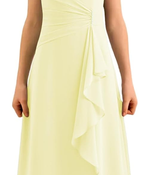 Augday Spaghetti Straps Chiffon Junior Bridesmaid Dress Ruffles A-Line Flower Girl Formal Gown UJR152