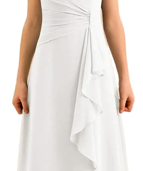 Augday Spaghetti Straps Chiffon Junior Bridesmaid Dress Ruffles A-Line Flower Girl Formal Gown UJR152