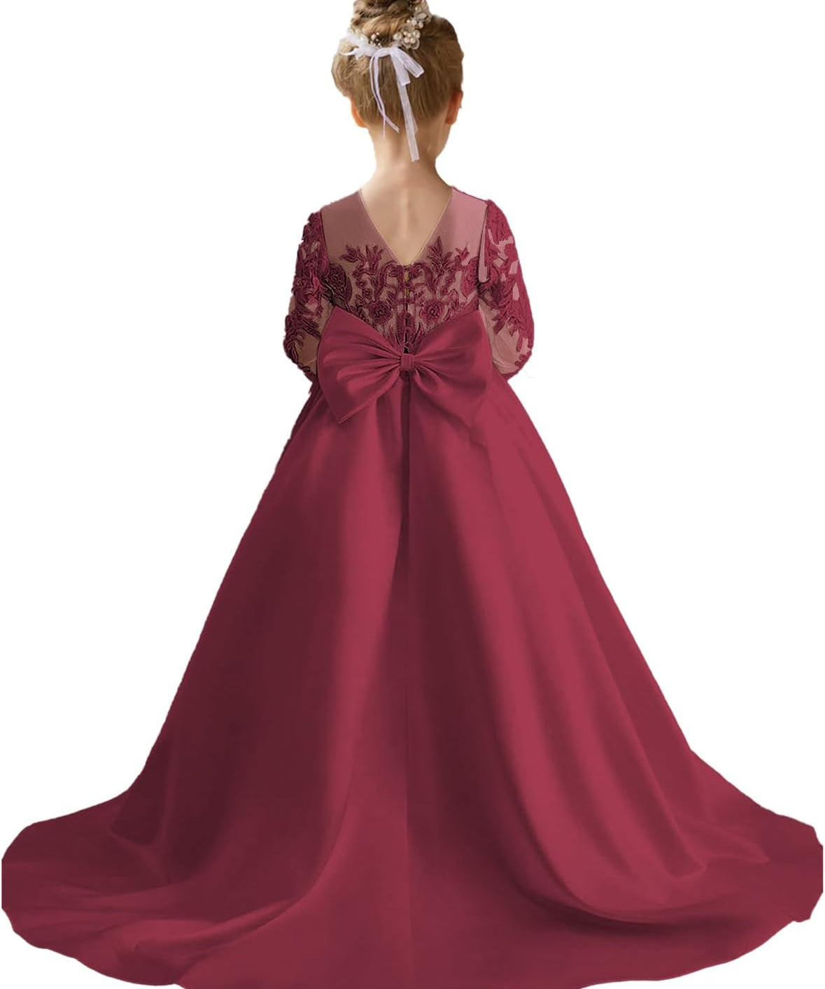 Augday Satin Flower Girl Dresses for Wedding Girls Princess Pageant First Communion Formal Dress UJR146