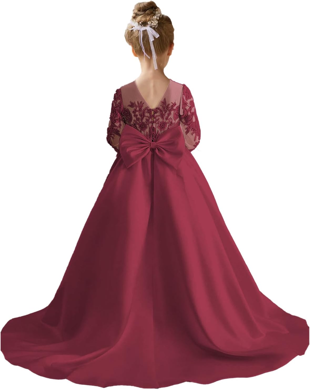 Augday Satin Flower Girl Dresses for Wedding Girls Princess Pageant First Communion Formal Dress UJR146