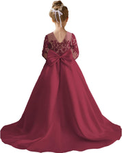 Augday Satin Flower Girl Dresses for Wedding Girls Princess Pageant First Communion Formal Dress UJR146